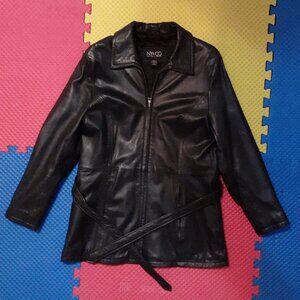 "NY & CO" genuine leather belted jacket, classic stylish